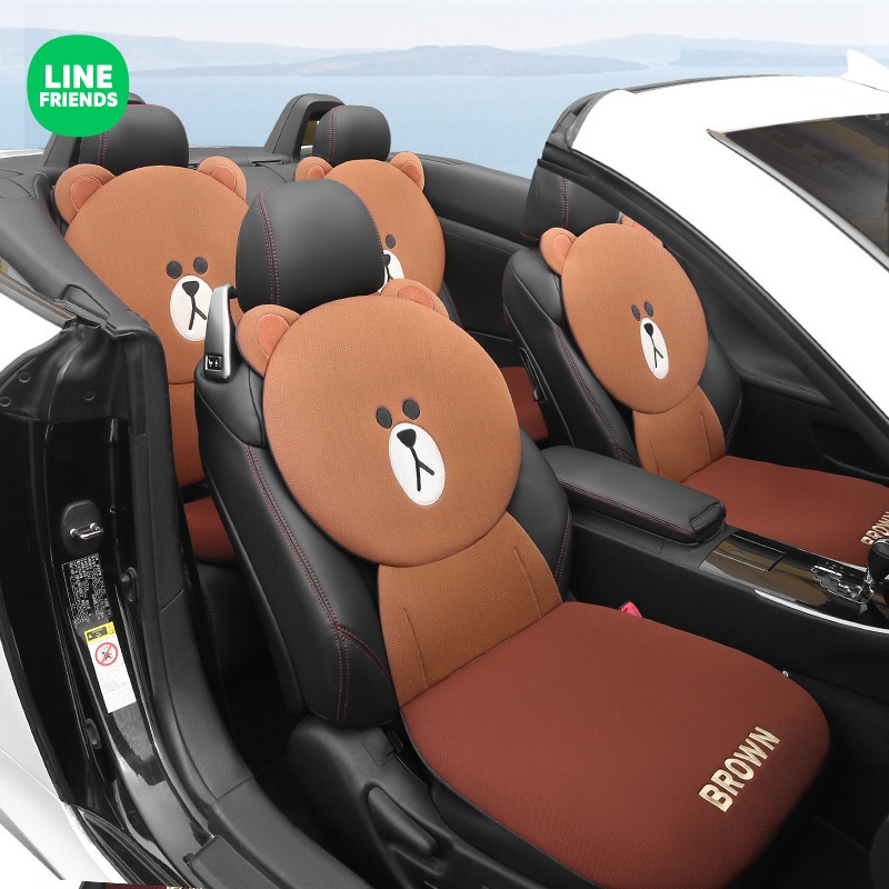 Line Friends Cartoon Car Cushion Four Seasons Universal Cute Summer Seat Cover Breathable Comfortable Seat Cushion Seat Cover