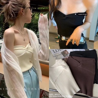 Nudeaholic **งดปลี่ยนหรือคืน WOODDY KNIT TOP เกาะอกไหมพรมร่อง มีดีเทลม้วนหน้า ผ้าดี เก็บทรงสวยไม่ย้วย LSP