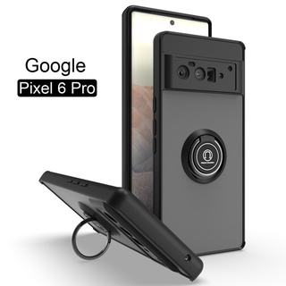 Google Pixel 7 7 Pro 7A 6 6 Pro เคส โปร่งแสง แข็ง เคลือบด้าน ผิวด้าน พร้อมแหวนโลหะ สายคล้องนิ้ว ขาตั้ง