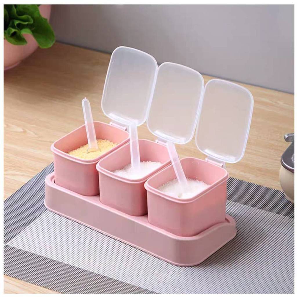 ที่ใส่เครื่องปรุง 3,4 ช่อง ฟางข้าวสาลี เป็นมิตรต่อธรรมชาติ แถมฟรี ช้อนตัก #Z-0003 - รูปที่ 4