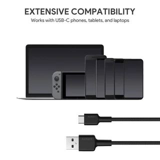 AUKEY CB-CD30 | สายชาร์จเร็ว 60W Nylon USB-A to USB-C 3A QC3.0 รองรับ CarPlay (0.9m)