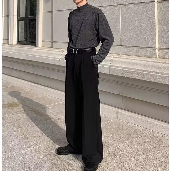 High-End Design Drape Micro-Flare Casual กางเกงสําหรับชายฤดูใบไม้ผลิและฤดูร้อน Straight-Tube หลวมกระชับกว้างขา Mopping กางเกงขายาว
