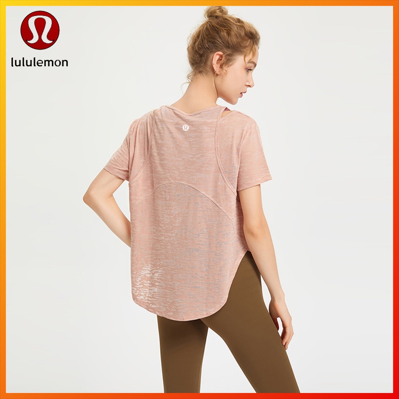 Lululemon ใหม่ เสื้อกีฬาโยคะ แขนสั้น คอกลม ระบายอากาศ สองชิ้น yd129