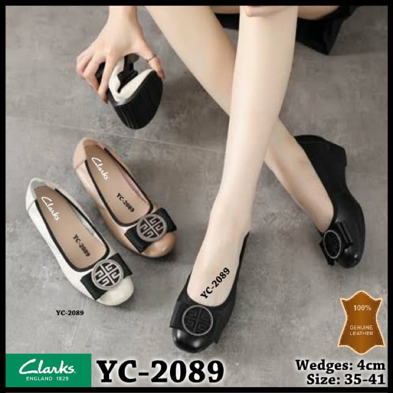 Clarks YC-2089 Leather Wedge 4cm Shoes / Wedges / Wedges Shoes / Office Shoes / รองเท้าทํางาน