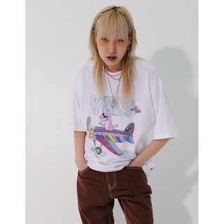 ผ้าฝ้าย 100%ALAND เสื้อยืด MEN แบรนด์ : YOUTHBATH รุ่น FLYING DINO SHORT SLEEVE สีขาวS-3XL