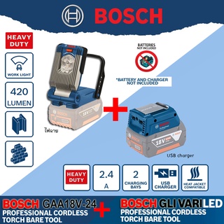 Bosch GAA18V-24 + GLI VARI (USB charger + ไฟฉายไร้สาย)