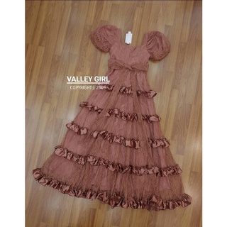 เดรสระบายยาวสีน้ำตาลอมชมพู งานป้าย Valley girl SizeS , XL ***มือ1ป้ายห้อย