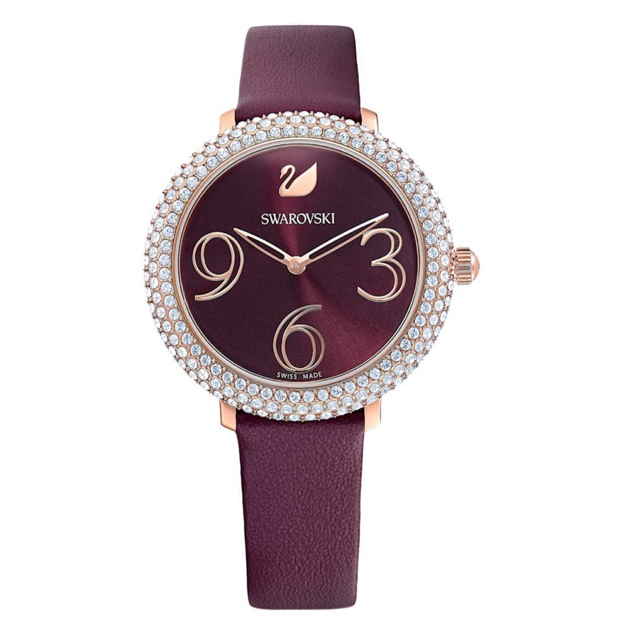 นาฬิกา Swarovski แท้ 100% Crystal Frost Watch Leather Strap, Dark 