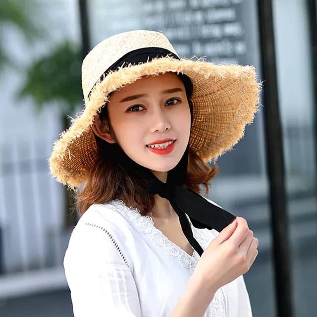 หมวกสาน หมวกแฟชั่น คาดเชือกดำ ใส่ดันแดด E-036