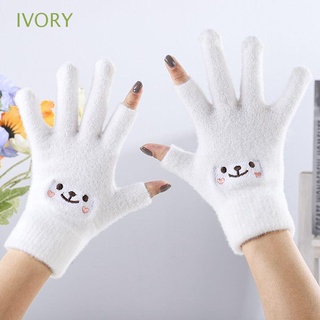 Ivory ถุงมือผ้าแคชเมียร์ถัก ลายการ์ตูนหน้ายิ้มน่ารัก สองนิ้ว หลากสี แฟชั่นฤดูหนาว สําหรับผู้หญิง