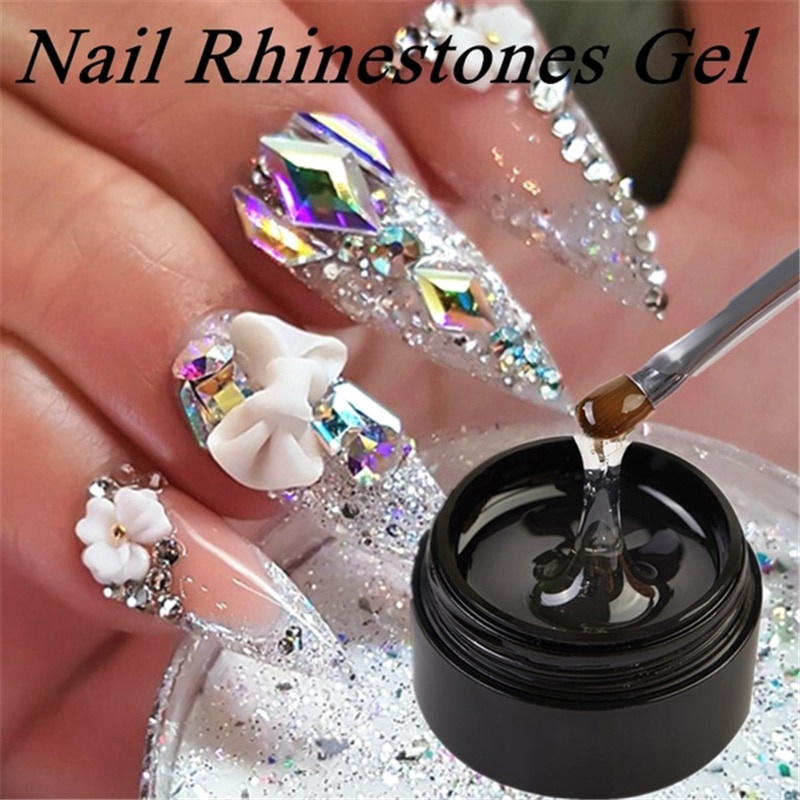 8ml Professional Super Sticky UV เจลเล็บกาวคริสตัลกาวโปร่งใสเจลเล็บ Art Rhinestone เครื่องประดับตกแต่ง