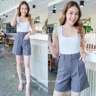 กางเกงขาสั้นเอวสูง​ ผ้าสโนว์ สลาฟ ใส่สบาย Size S-3XL