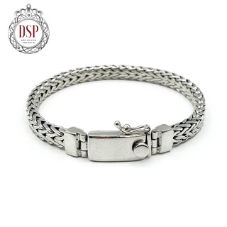 DSP สร้อยข้อมือเงินถักเปียลายสามเหลี่ยม 1 ชั้นตีแบน เงินแท้ 925 : DSP 925 Sterling Silver Braided Bracelets [CLSP0054]