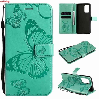 เคสโทรศัพท์มือถือหนัง Pu ลายผีเสื้อสําหรับ Samsung Galaxy A42 A12 M12 A32 A52 A72 5 G