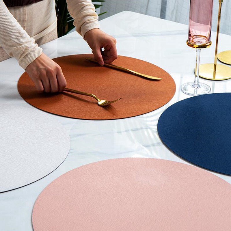 38x38 ซม.Placemats PU หนังคู่สี Placemat Elegant รอบโต๊ะรับประทานอาหารกันน้ํา Pad Home Desktop ตกแต่ง