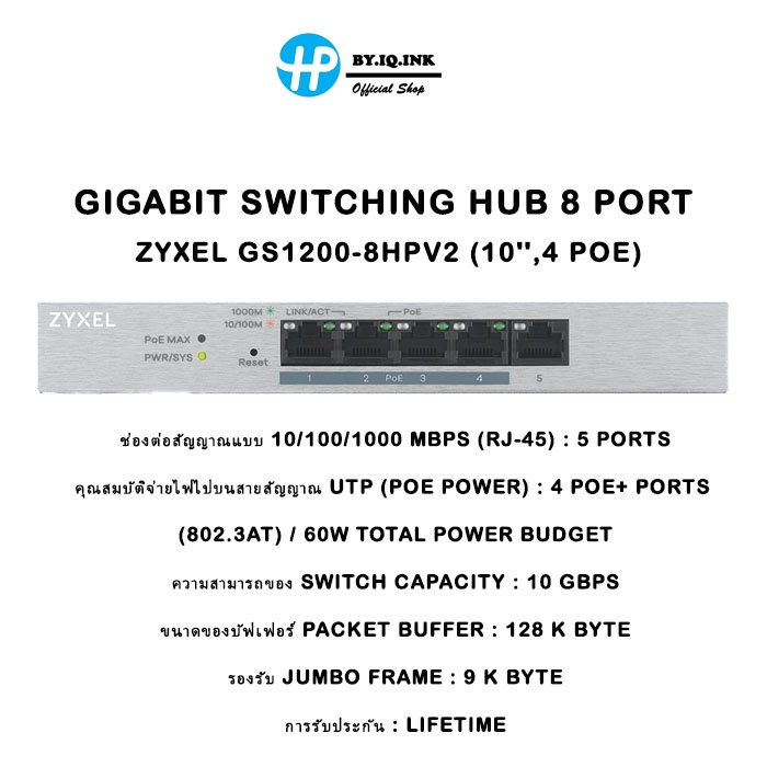 ZyXEL 5-Port Web Managed PoE Gigabit Switch (GS1200-5HPV2)