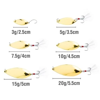 Umpan Pancing Spinner Spoon Bahan Metal Warna Silver / Emas Dengan Kail Bulu