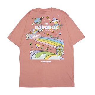 เสื้อยืดคอกลมPoeticluzien เสื้อยืด สีชมพูฝุ่น ParadoxS-5XL