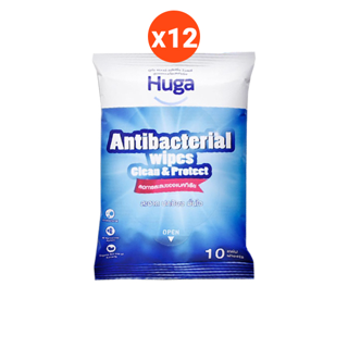 ฮูก้า ทิชชู่เปียก สูตรไฮจีน แอนตี้แบคทีเรีย Huga Hygiene Wipes 10 แผ่น (12 ชิ้น)