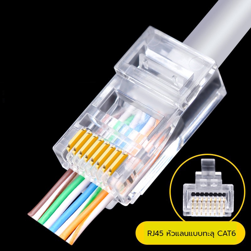 RJ45 หัวแลนแบบทะลุ CAT6 แพ็ค 100 ชิ้น #6040-RJ45-6