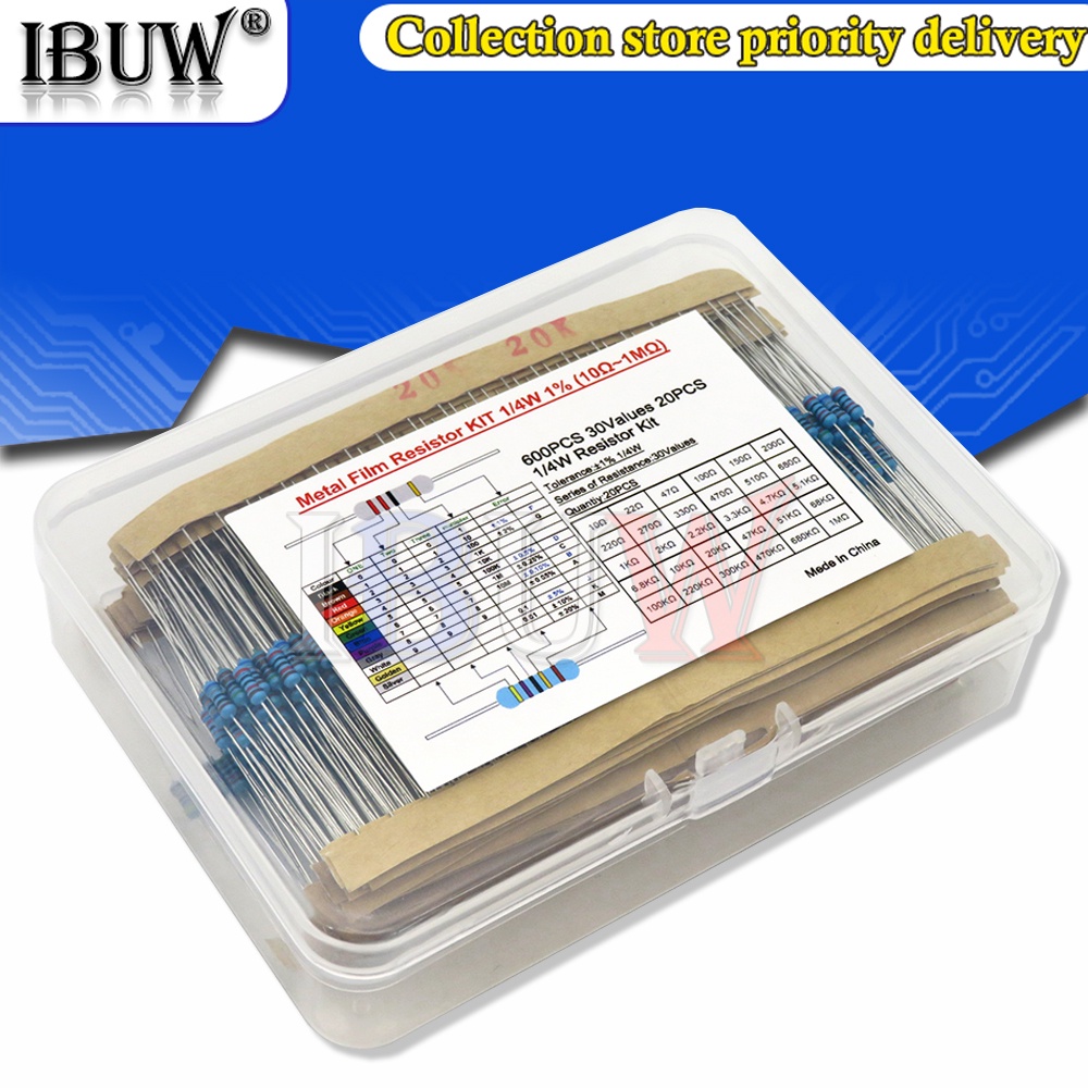 ชุดตัวต้านทานฟิล์มโลหะ 1/4W 0.25W BXV 1% 130 Values 2600 ชิ้น ต่อชุด