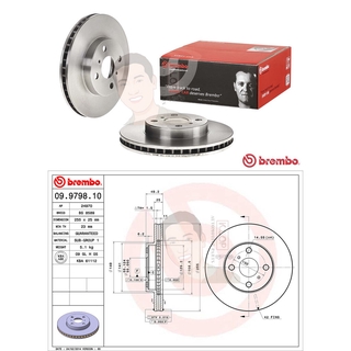 09 9798 10 จานเบรค ล้อ F (ยี่ห้อ BREMBO) รุ่น Std TOYOTA Altis 1.6 1.8 VVTi ปี 2001-2007