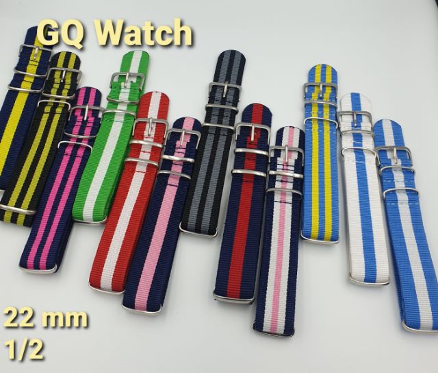 GQ watch สายนาฬิกา สายนาโต้ มีมากกว่า 50สี สายผ้าไนล่อน หัวเข็มขัดเงิน nato zulu : seiko dw 18mm - 20mm - 22mm