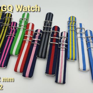 GQ watch สายนาฬิกา สายนาโต้ มีมากกว่า 50สี สายผ้าไนล่อน หัวเข็มขัดเงิน nato zulu : seiko dw 18mm - 20mm - 22mm