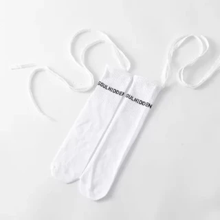 พร้อมส่ง ถุงเท้า เด็ก-ผู้ใหญ่ แบบยาว มีสายไขว้ ผูกข้อขา สีพื้น