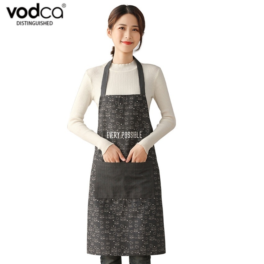 Vodca-ผ้ากันเปื้อนผ้าฝ้ายครัวกันน้ำและกันเพรียง แฟชั่นสตรีสไตล์ญี่ปุ่น สำหรับทำอาหาร QB-P289