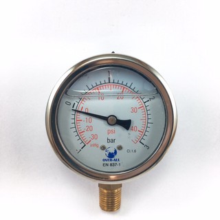 Compound Gauge -1 ถึง 3 bar หน้าปัดสแตนเลสมีน้ำมันขนาด 2.1/2”เกลียวทองเหลืองออกล่าง 1/4"