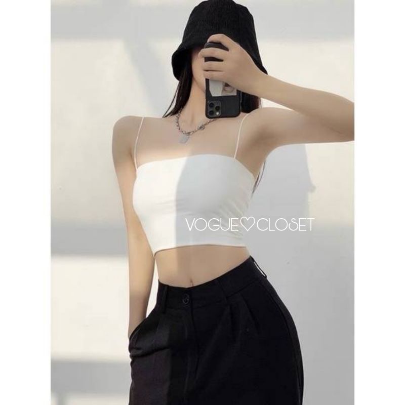💕PP♡CLOSET💕พร้อมส่ง25สี‼ เสื้อครอปสายเดี่ยว #สายยืดสปาเก็ตตี้แข็งแรง ผ้า2ชั้นทั้งตัว ใส่กระชับ รูปที่ 4