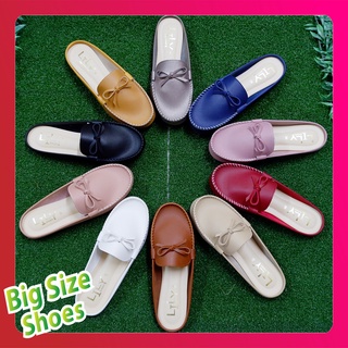 Big Size Shoes ไซส์ 41 - 45 รองเท้าคัทชูแฟชั่นสวยๆ แบบผูกโบว์ เปิดส้น