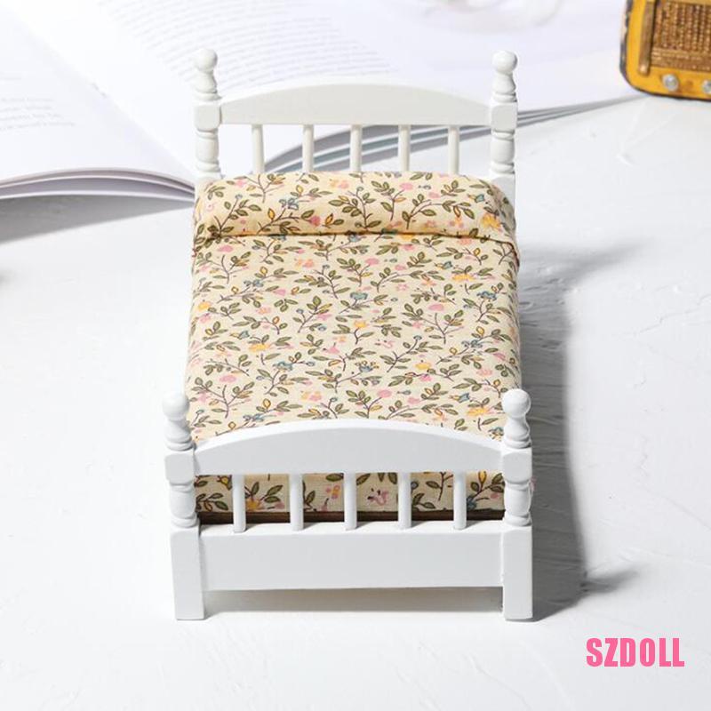 [SZDLL6] 1:12 Dollhouse Miniature เตียงสีขาวเฟอร์นิเจอร์ห้องนอนบ้านตุ๊กตา DOM