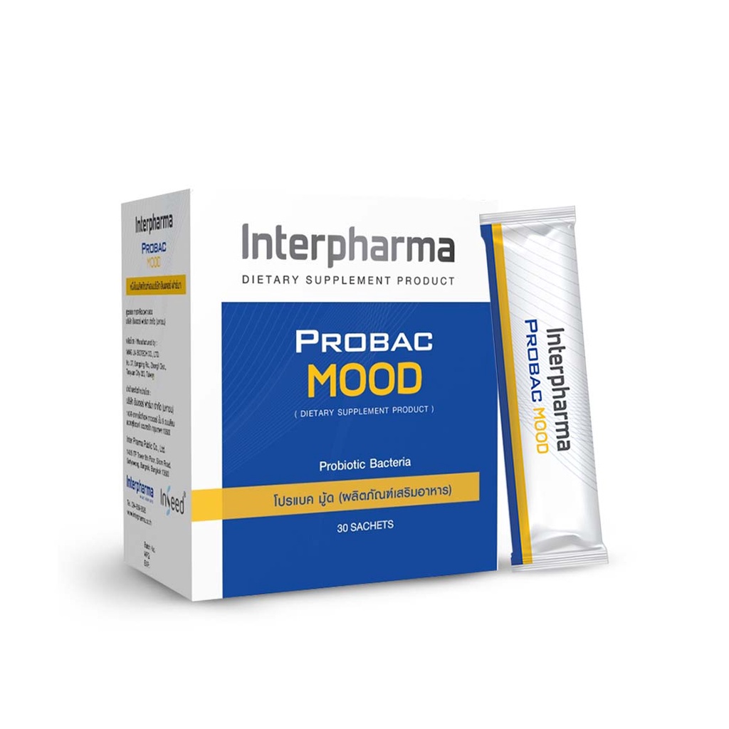 Interpharma Probac Mood 1 กล่อง บรรจุ 30 ซอง กลิ่นกล้วยหอม โปรแบค มู้ด พร้อมเริ่มต้นวันดีๆ ด้วย