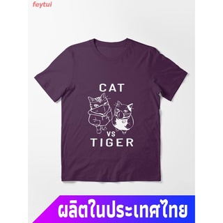 แขนสั้นcrew neck2022 Year of the Tiger ปีเสือ เสือ หัวสัตว์ ครอบงำ แมว ดุร้าย Cat Vs Tiger Clic Essential T-Shirt  คอกลม