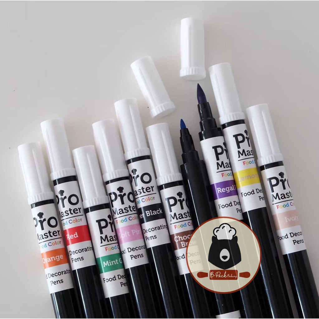 (ProMas สีปากกา) โปรมาสเตอร์ สีปากกา ตกแต่งขนม Pro Master Decorating Pens (Rainbow Color)