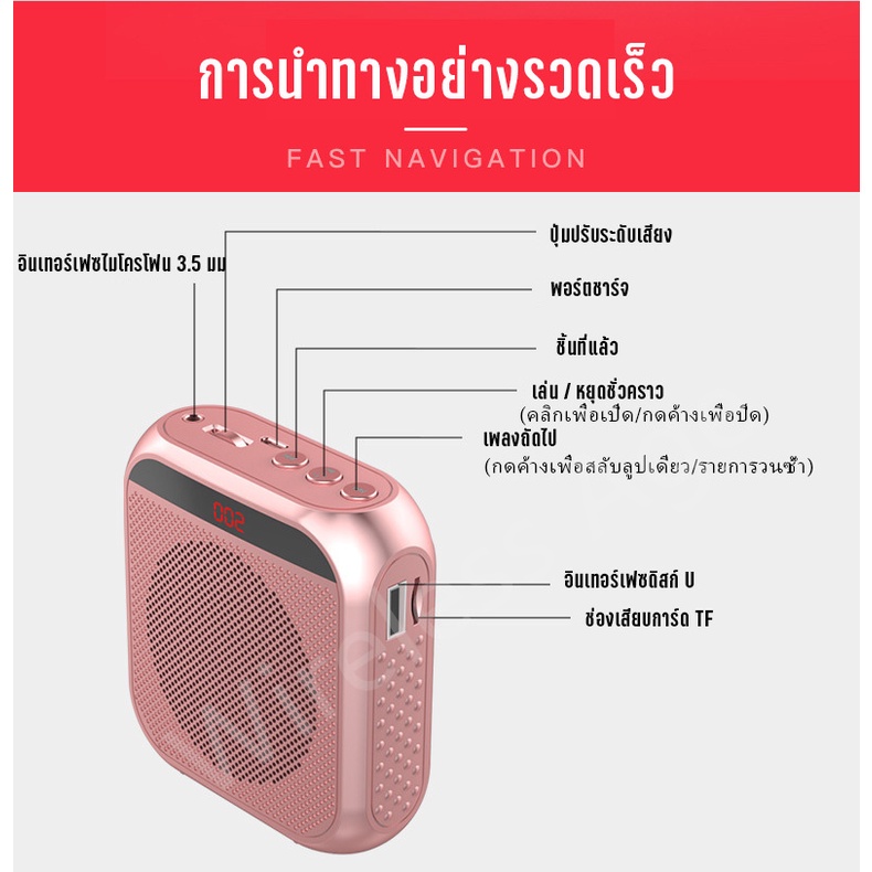 ไมค์ลำโพงพกพา ไมค์ช่วยสอน ไมค์ลอย ไมค์พกพา ลําโพงพกพา ลําโพงสอน พร้อม bluetooth โทรโข่ง ลำโพงช่วยสอน โพงในตัว