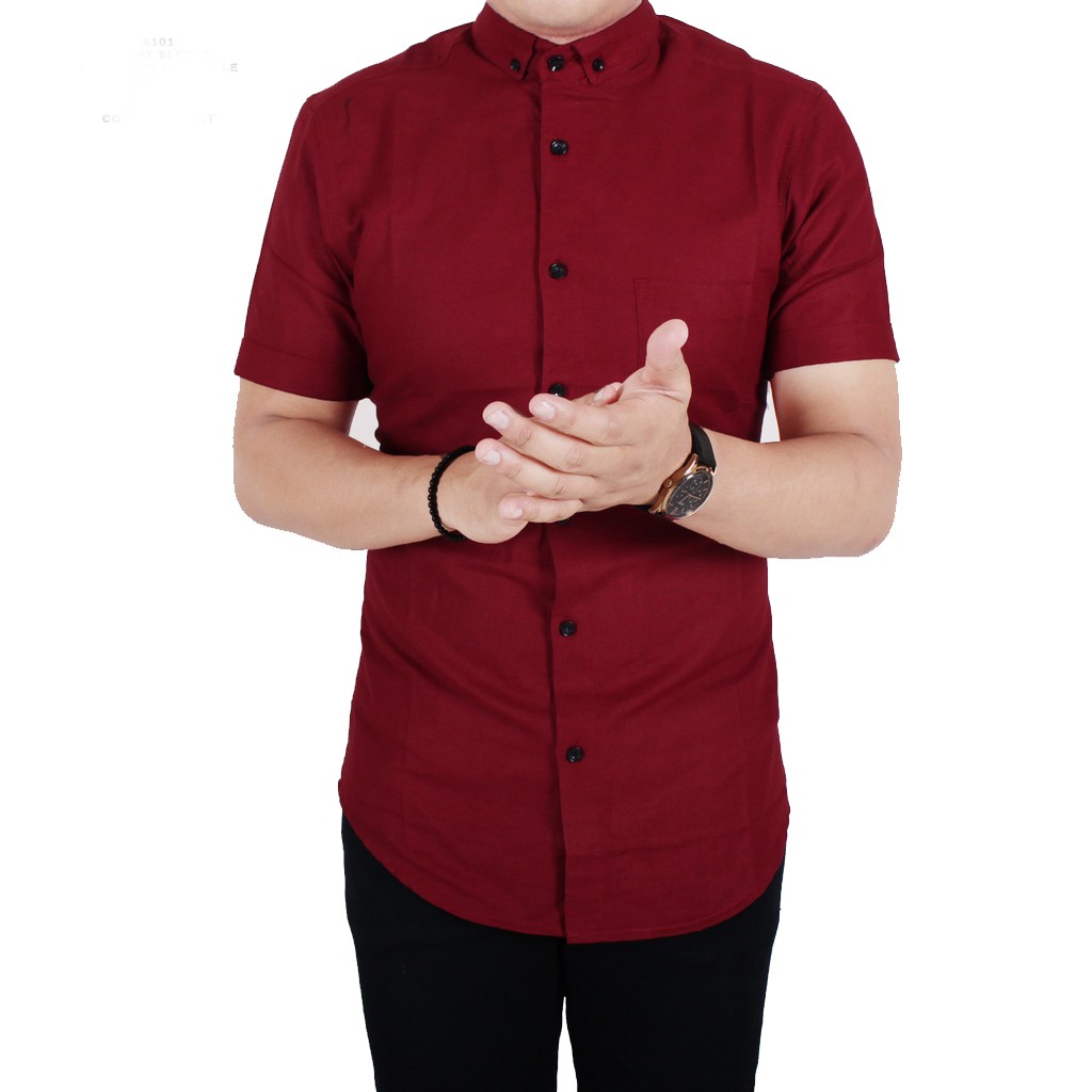KEMEJA เสื้อเชิ้ต Oxford อย่างเป็นทางการของผู้ชาย ~ เสื้อเชิ้ตแขนสั้นผู้ชายธรรมดา