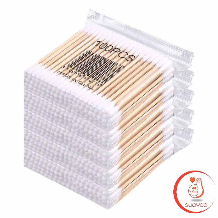 สำลีก้านด้ามไม้ 1 แพ็ค บรรจุ 80 ก้าน หัวคู่คัตเติ้ลบัต สำลีแบบไม้ Cotton swab