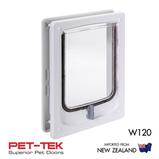 (ไม่ใช่ของจีน) ประตูแมว-ประตูสุนัข PET-TEK W120 สีขาว ช่อง18*23ซม. ติดกับประตูทั่วไปหนา 12-50มม. นำเข้า New Zealand