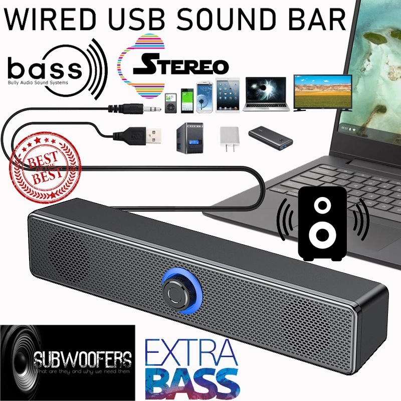 ลำโพงคอม USB ลําโพง ลำโพงสเตอริโอ ซับวูฟเฟอร์ไฮไฟ สำหรับทีวี พีซี สมาร์ทโฟน คอมพิวเตอร์ แท็บเล็ต Sound Bar ลำโพงคอ