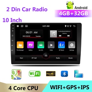 เครื่องเล่นมัลติมีเดีย วิทยุรถยนต์ บลูทูธ 4GB+32GB 10 นิ้ว 2 Din Android 12 WIFI GPS FM IPS