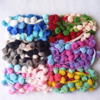 Mixed colour pom pom ribbon ริบบินปอมปอมขนาดกลางสีผสม