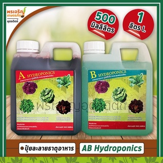 สารละลายธาตุอาหาร AB สำหรับปลูกพืชไฮโดรโปนิกส์ (500 มิลลิลิตร, 1 ลิตร) ปุ๋ยละลายน้ำเอบี ปลูกผักสลัด ปลูกพืชโดยไม่ใช้ดิน