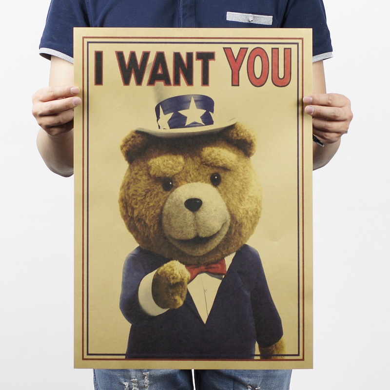 I Want You โปสเตอร์กระดาษคราฟท์ลาย Teddy Bear สําหรับตกแต่งบาร์ขนาด 51X36ซม.