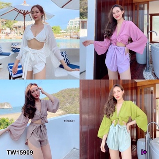 💗🌈ชุดเที่ยว ไปทะเล เซต 3 ชิ้น เสื้อคลุมชีฟองแขนยาว + เสื้อเกาะอกชั้นใน ผ้าซาร่า มาพร้อมกางเกงขาสั้น