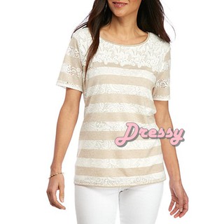 Alfred Dunner Petite Ladies Who Lunch Lace Yoke Burnout Tee