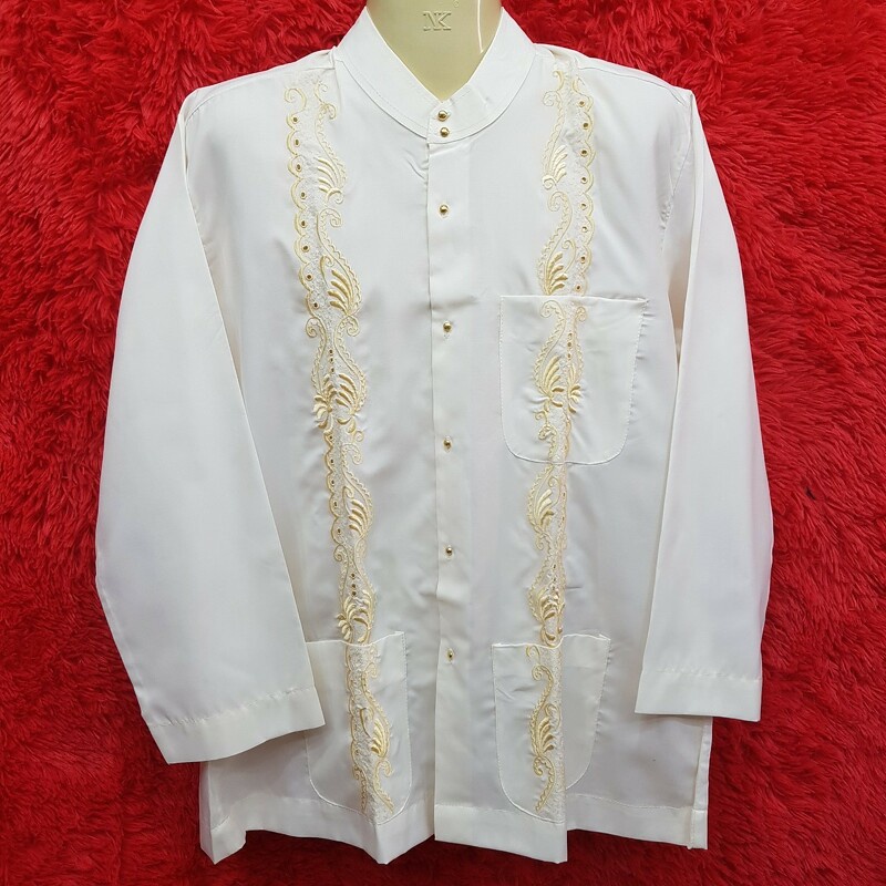 เสื้อกูรงชายแขนยาวปักลาย คอจีน มีกระเป๋าอเนกประสงค์ 3 ใบ สุภาพเรียบร้อย รุ่น SHC32