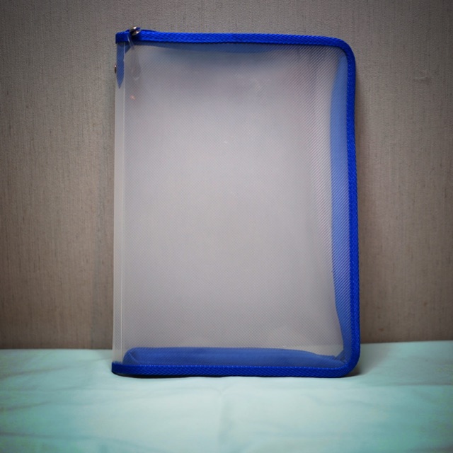 แฟ้มพลาสติกใส ซิปรูด ซิปปิดรอบ ซองใส่เอกสาร ซองซิป Zip Folder ขอบน้ำเงิน